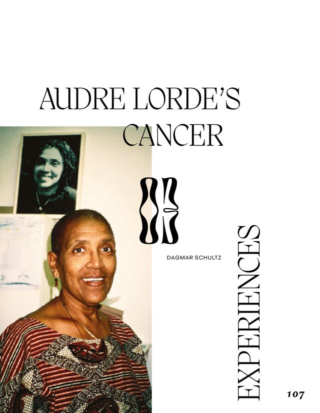 A page of the book with the portrait of an American poet and activist: Audre Lorde. The photo depicts Black women in her fifties with a shaved head. The person is smiling.